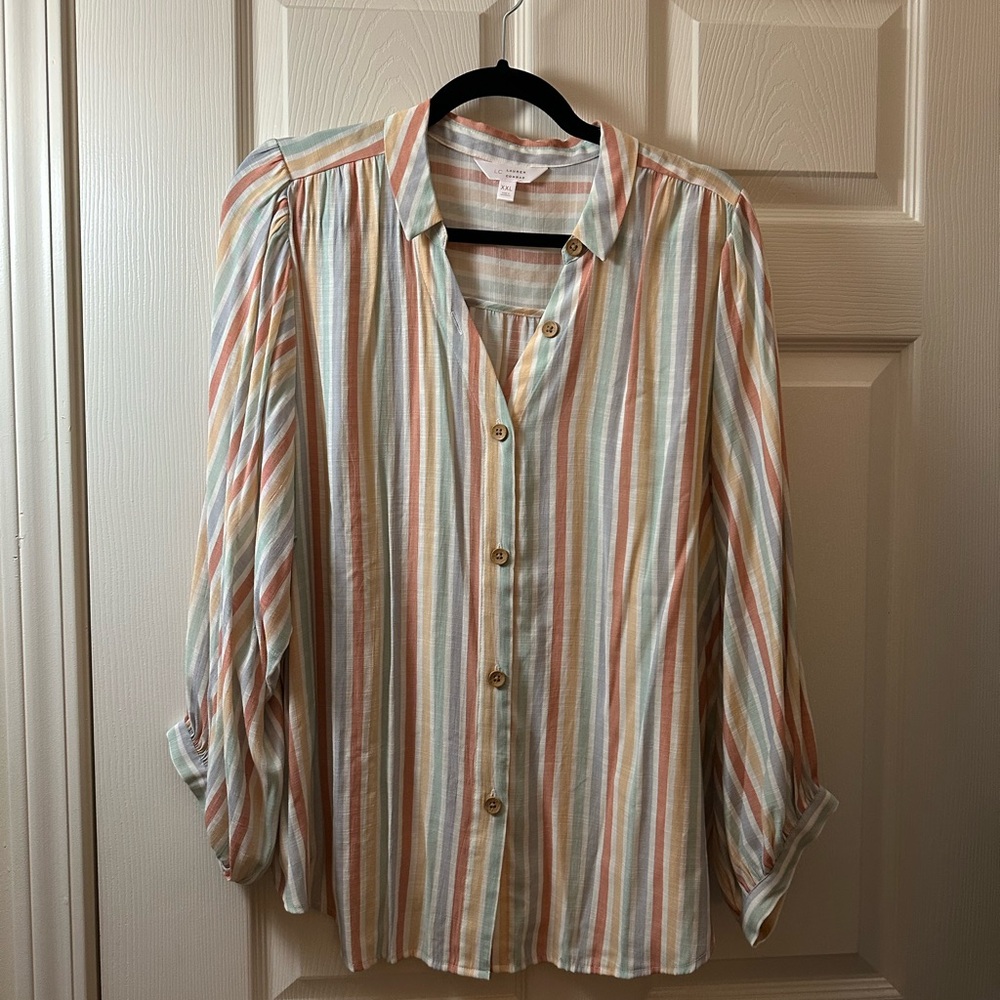LC Lauren Conrad Pastel Striped 3/4 Length Sleeve Blouse